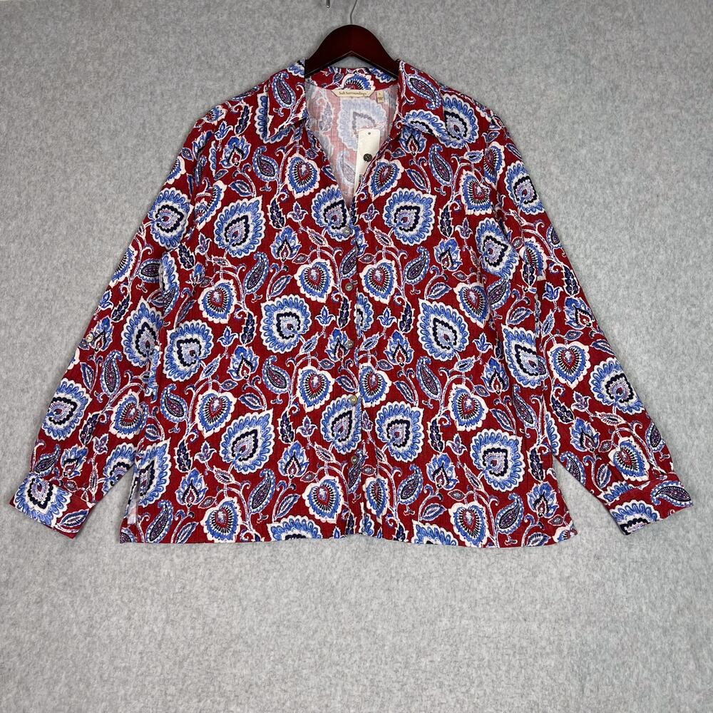 Soft Surroundings Cynthera Floral Addison Gauze Big Shirt Long Sleeve Size Large